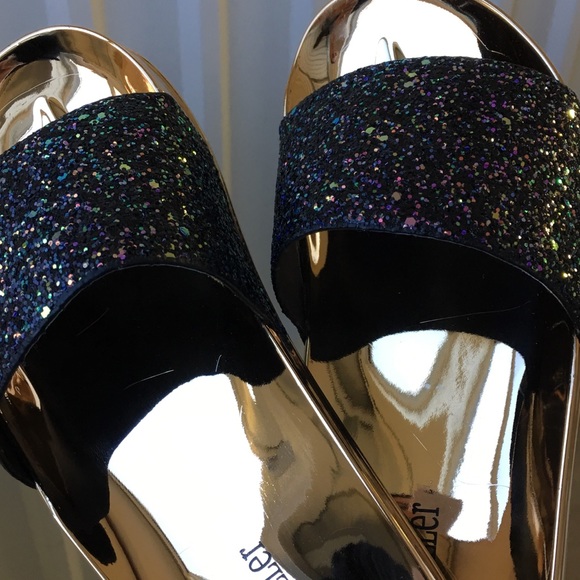 Black Glitter Slide W/ Gold Sole Metallic - Picture 6 of 6